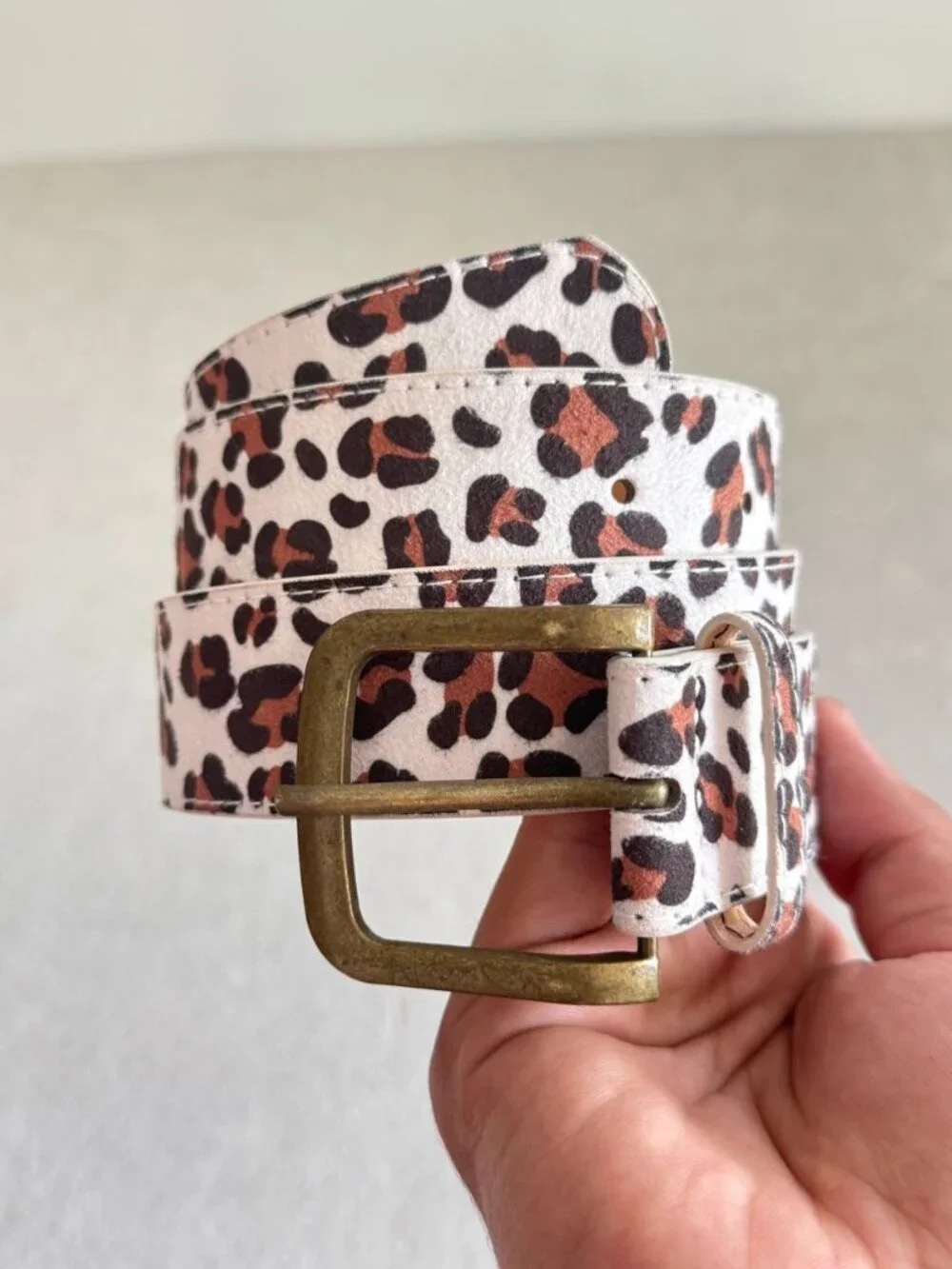 White Belt with Square Brass-Tone Buckle